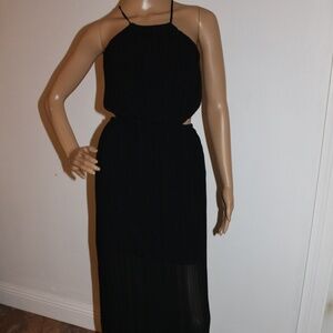 BCBG Black Spaghetti Halter Maxi Pleated Dress, Size 0